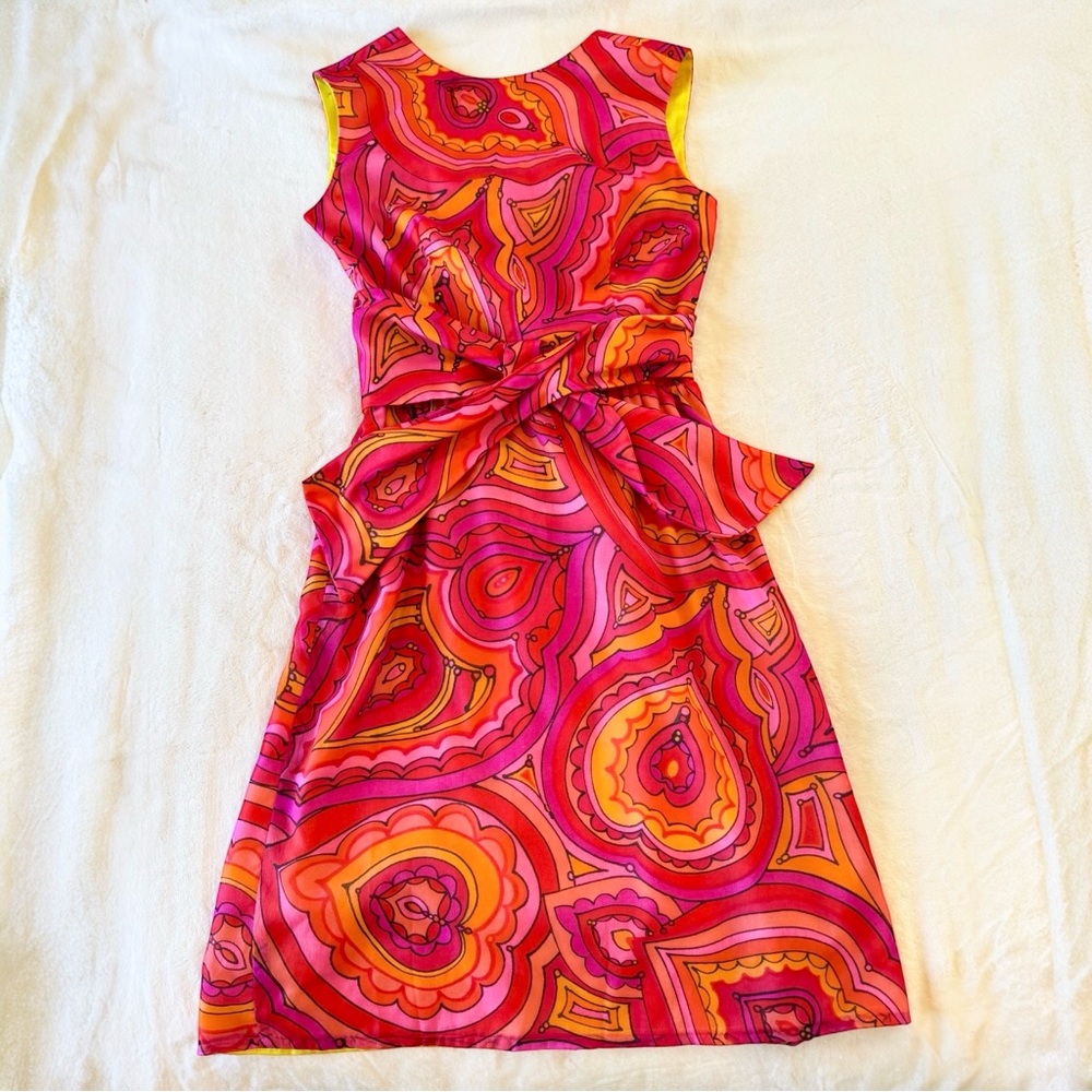 Vintage Malia Hawaiian Pink Orange Mod Heart Paisley 60s 70s Shift Dress 12 - Picture 10 of 11